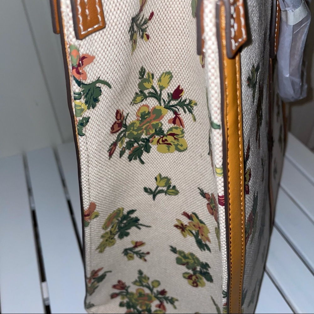 Tory Burch jumbo canvas tote shoulder bag natural rose floral yellow beige - Picture 14 of 14